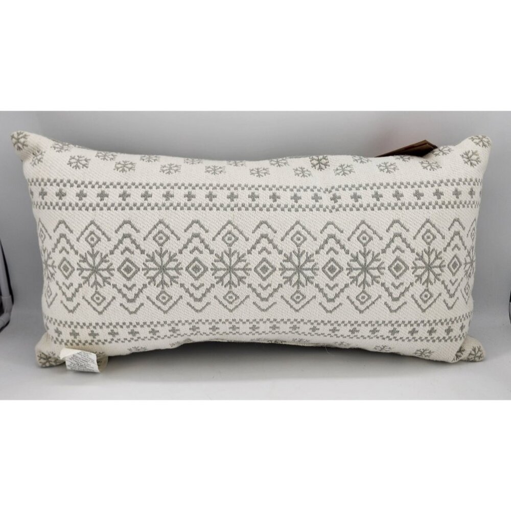 NEW Devi Designs Long‎ Throw Pillow Winter Snowflake Design Gray/White 25" x 14"